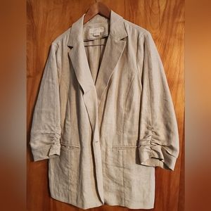 MICHAEL Michael Kors | TAN |  UNLINED | RUCHED SLEEVE | LINEN BLAZER | SIZE 18W